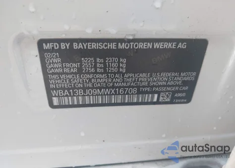 2021 BMW 530I xDrive from USA, damaged, VIN WBA13BJ09MWX16708